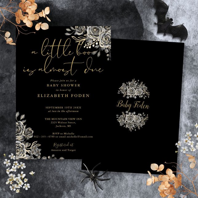 Convites Um Chuveirinho de Bebê Floral Boo Gótico (A Little Boo Gothic Floral Halloween Baby Shower Invitation)