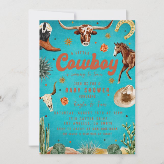 Convites Um Chuveirinho de Bebê Pequeno Cowboy (Frente)