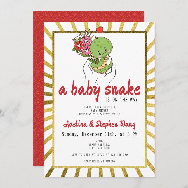 Convites Um Cobra De Bebê Bonito Está No Caminho Do Chá de  (Frente/Verso)