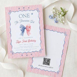 Convites Um Código QR de Menina Americana no 1º Aniversário