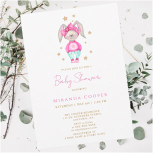 Convites Um coelhinho cor-de-chá de fraldas rosa Watercolor