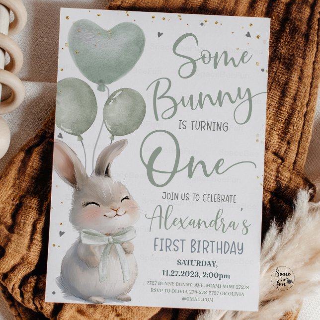 Convites Um coelhinho é um Arco de primeiro aniversario (Some Bunny is One, 1st Birthday Invitation, Bow Bunny Birthday, Bunny Theme Party, First Birthday ge)