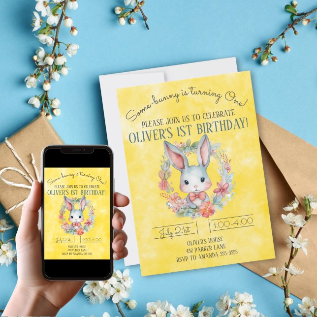 Convites Um Coelhinho Está Transformando Uma Festa De prime (Some-bunny Is Turning One Bunny 1st Birthday Party Invitation
)