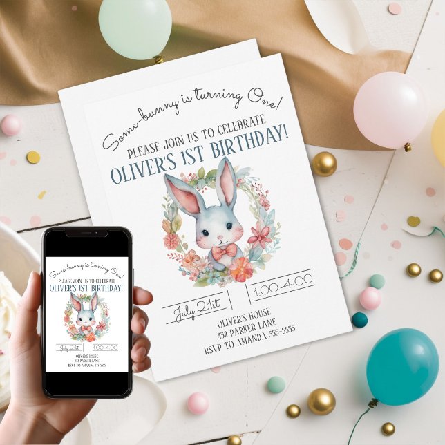 Convites Um Coelhinho Está Transformando Uma Festa De prime (Some-bunny Is Turning One Bunny 1st Birthday Party Invitation
)