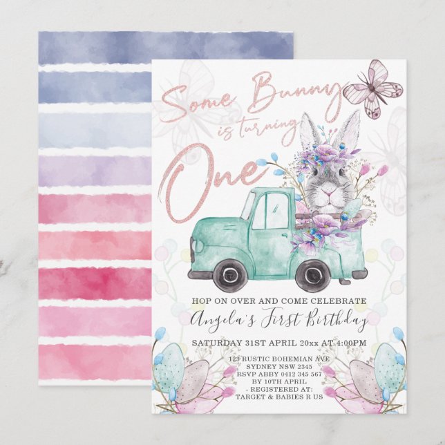 Convites Um coelhinho está virando um aniversário de Primav (Frente/Verso)