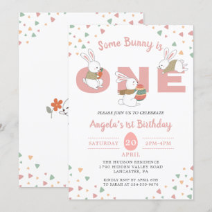 Convites Um coelhinho rosa é uma Páscoa no primeiro anivers