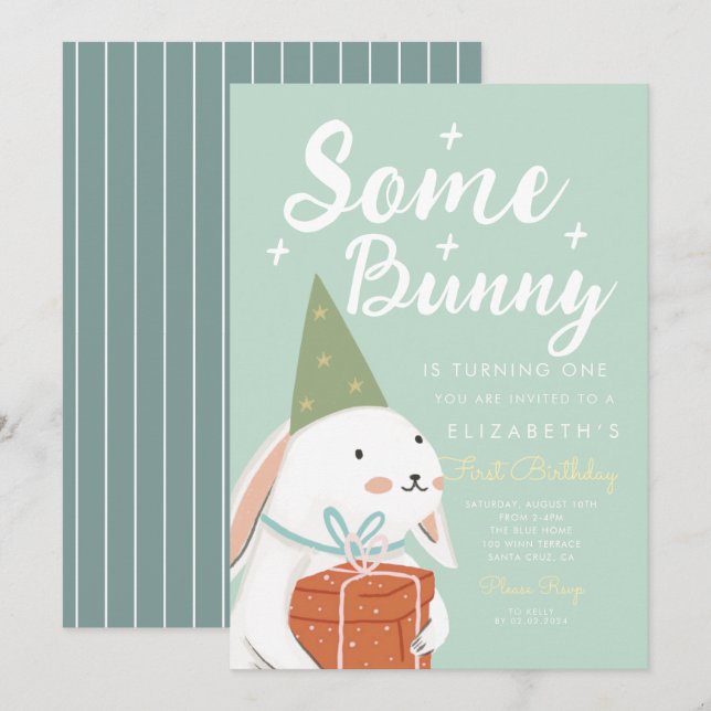 Convites Um coelho branco bonito, um coelho vira um dia (Frente/Verso)