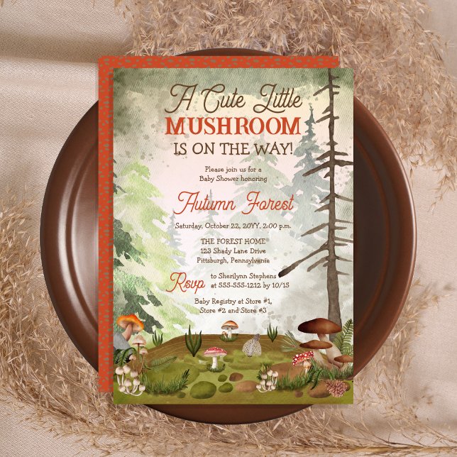 Convites Um Cogumelo Bonito Está A Caminho Do Chá de fralda ("A Cute Little Mushroom Is On The Way!" Baby Shower Invitation)