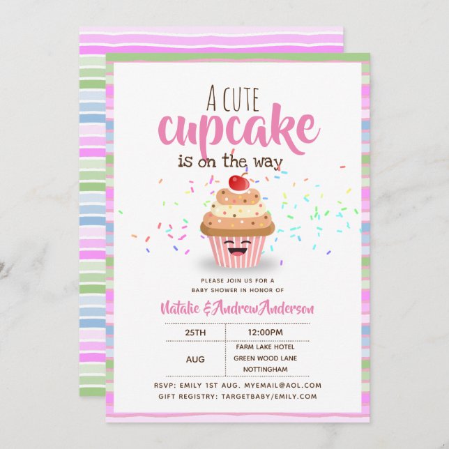 Convites Um Cupcake Bonito Está No Caminho Espelha Meninas (Frente/Verso)