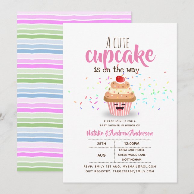 Convites Um Cupcake Bonito Está No Caminho Espelha Meninas (Frente/Verso)
