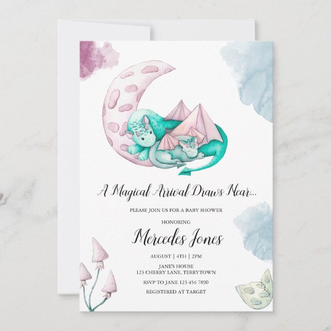 Convites Um Desenhar de Chegada Mágica perto do Chá de fral (Frente)