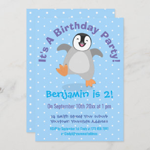 Convites Um desenho animado de pintinho de pinguim feliz, b
