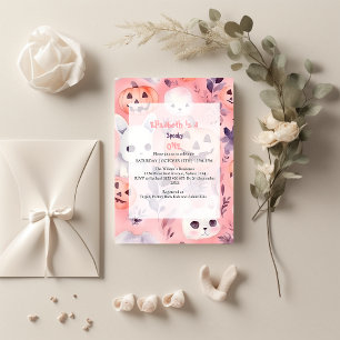 Convites Um Dia de Halloween, rosa e assustador