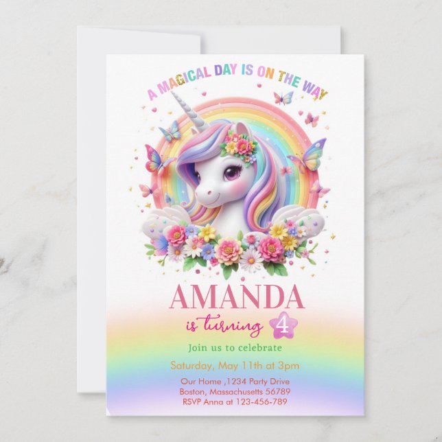 Convites Um dia mágico está a caminho do aniversário (Frente)