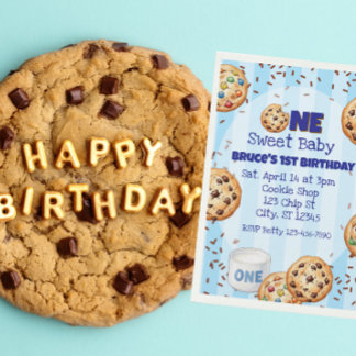 Convites Um Doce Bebê, biscoito azul aniversário de 1 ano