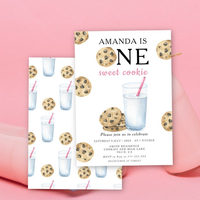 Convites Um Doce Biscoito e Menina de Leite Primeiro Aniver (Criador carregado)