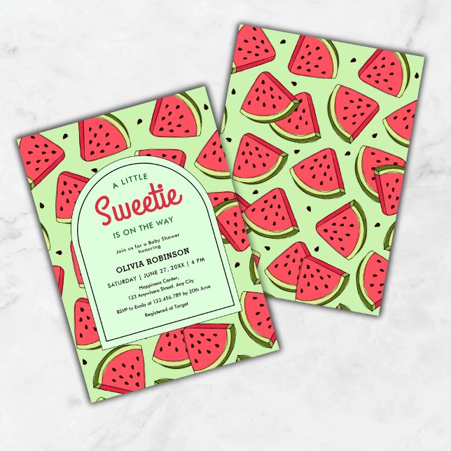 Convites Um Docinho de Chá de fraldas de Melancia (A Little Sweetie is on the Way Summer Watermelon Baby Shower Invitation  )