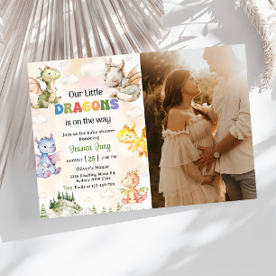 Convites Um Dragão Está A Caminho Da Festa De Chá de fralda