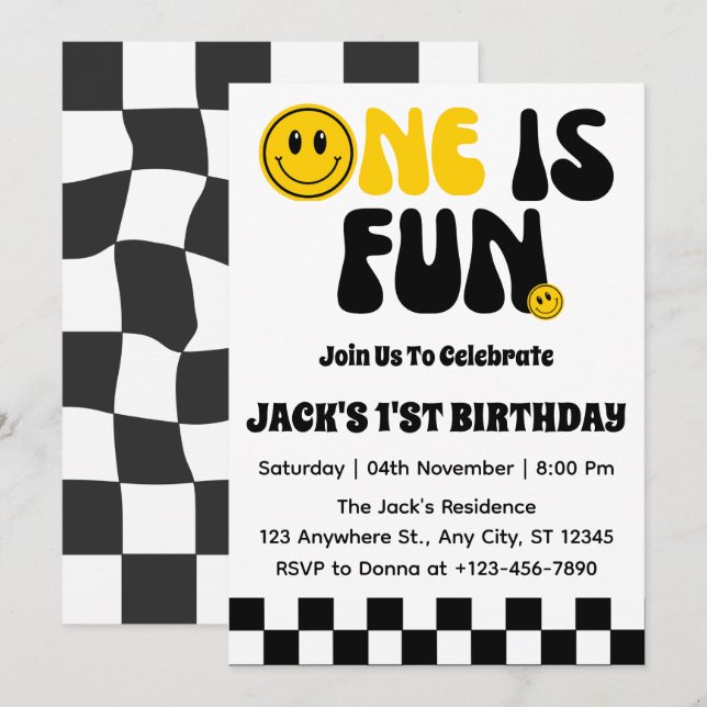 Convites Um É O Rapaz Divertido Primeiro Aniversário (Frente/Verso)