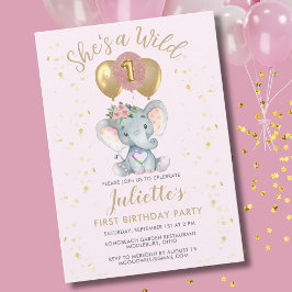 Convites Um Elefante, Um Elefante, Rosa, Primeiro Aniversár