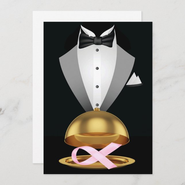 Convites Um Elegante Elegante Elegante Cancer de Fita Rosa (Frente/Verso)