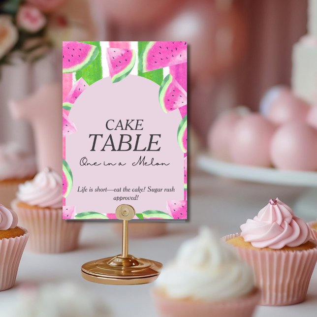 Convites Um em Bolo de Melão MESA Melancia Rosa Placa (One in Melon CAKE TABLE Pink Watermelon Sign)