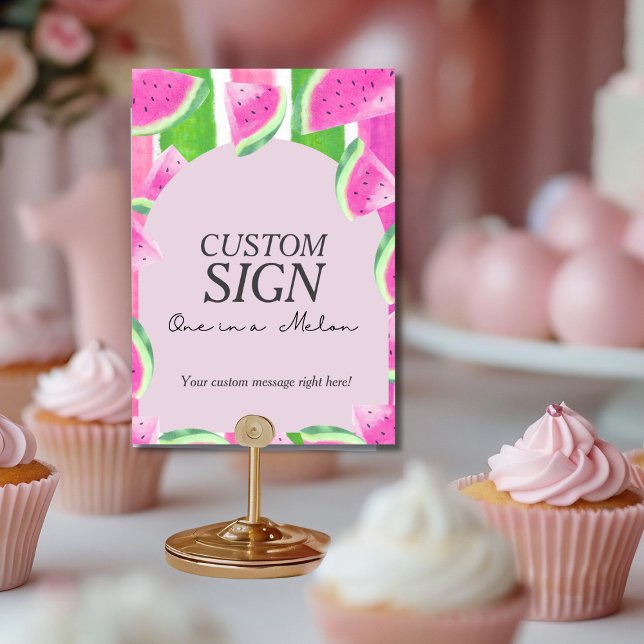 Convites Um em Melão Melancia Rosa Personalizada Placa (One in Melon Custom Pink Watermelon Sign)