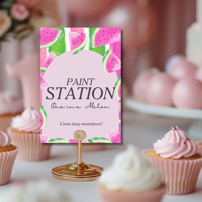Convites Um em Melon Paint Station Melancia Rosa Sinal (One in Melon Paint Station Pink Watermelon Sign)