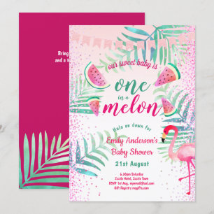 Convites Um em Melon Tropical Flamingo Watermelon Rosa