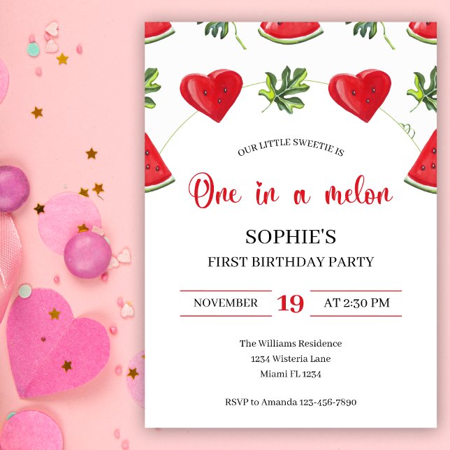 Convites Um em Melon Watermelon Primeiro Aniversário (Criador carregado)