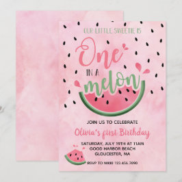 Convites Um em um Melão Melancia aquarela 1º Aniversário