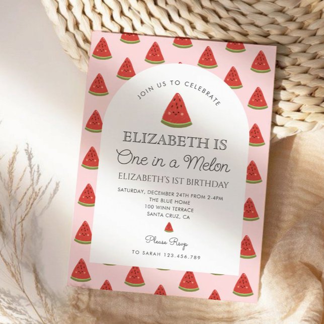 Convites Um Em Um Melão Pequeno Docinho Primeiro Aniversári (Criador carregado)