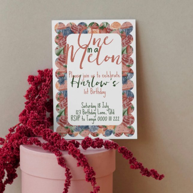 Convites Um em um Primeiro Aniversário de Melão - Verão vib (Criador carregado)