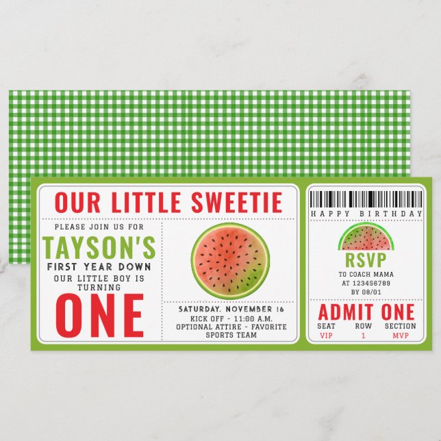 Convites Um em um primeiro aniversario Melon Glitter Waterm (Frente/Verso)