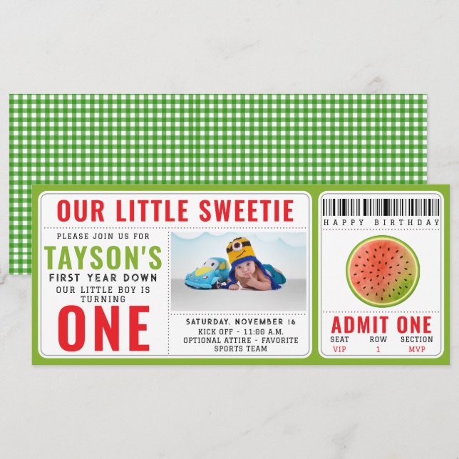 Convites Um em um primeiro aniversario Melon Glitter Waterm (Frente/Verso)