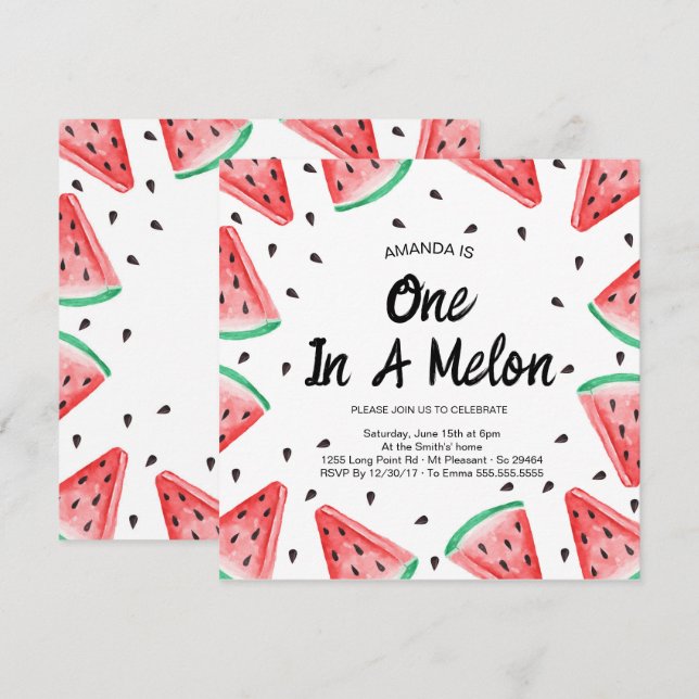 Convites Um em um primeiro aniversario Melon Watermelon Gir (Frente/Verso)