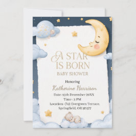 Convites Um Estrela Nasce com Chuvinha de Bebê Lua Adormeci