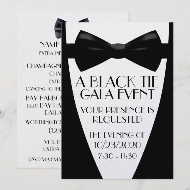 Convites Um Evento de Gala Black Tie (Frente/Verso)
