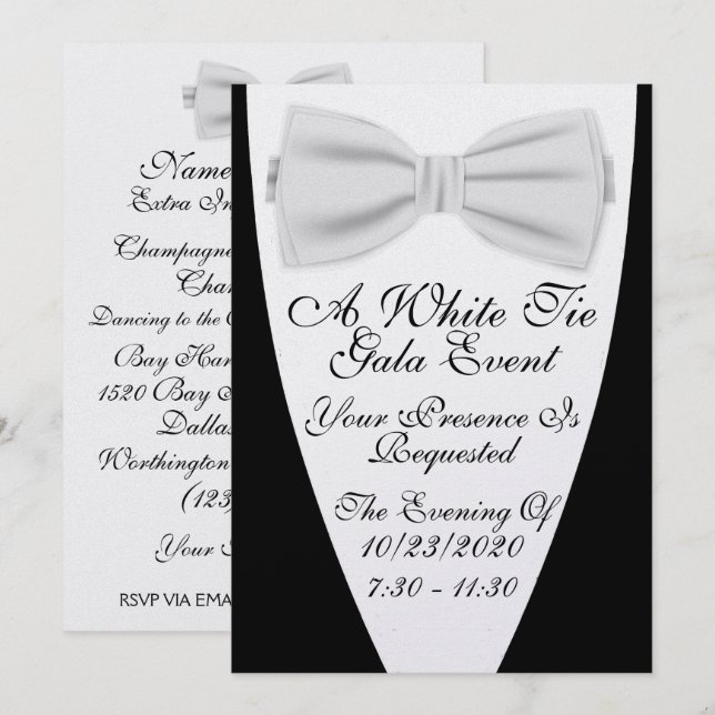 Convites Um Evento de Gala com Gravata Branca (Frente/Verso)