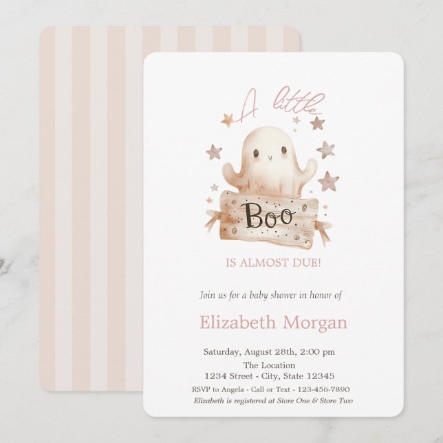 Convites Um Fantasma de Listras Boo Boho Pouco Halloween (Frente/Verso)