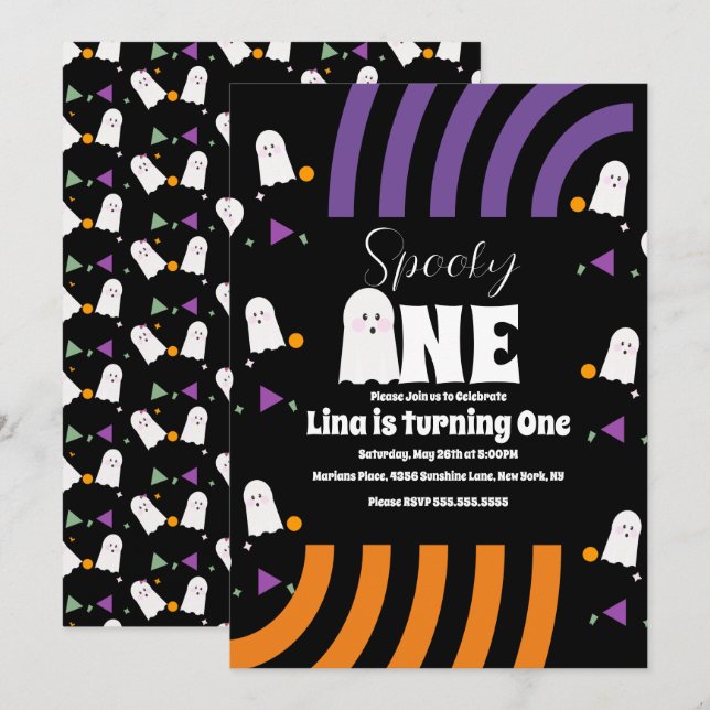 Convites Um Fantasma Groovy de Halloween de Aniversário Ass (Frente/Verso)