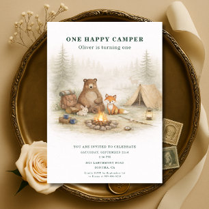 Convites Um Feliz Acampador Animais da Floresta 1º Aniversá