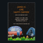 Convites Um Feliz Camponês Birthday Kids Night Sky<br><div class="desc">Prepare-se para uma celebração de aniversário aventureira e encantadora com nosso design de aniversário "Um Camper Feliz" Kids Night Sky! Transportem o seu pequeno para uma noite mágica sob as estrelas com um céu noturno cativante, com estrelas cintilantes como fundo. A design ganha vida com uma carrinha encantadora, uma tenda...</div>