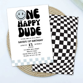 Convites Um Feliz Cara Azul Feliz Primeiro Aniversário