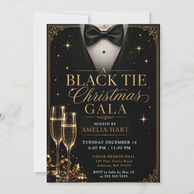 Convites Um Gala de Natal de Gravata Preta (Frente)