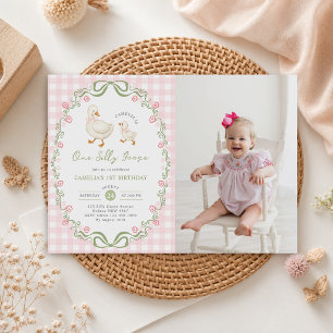 Convites Um Ganso Bobo Aniversário de 1 ano Arco Rosa Flora
