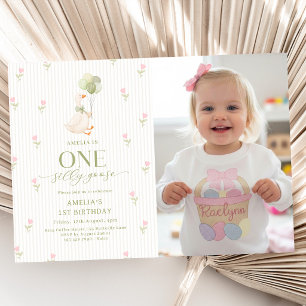 Convites Um ganso bobo balões floral 1º aniversário foto