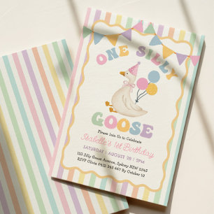 Convites Um Ganso Bobo: Listras Girly Pastel 1º Aniversário
