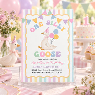 Convites Um Ganso Bobo: Listras Girly Pastel 1º Aniversário