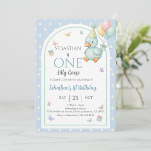 Convites Um Ganso Bobo Menino Azul Aniversário de 1 Ano